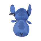 Dos bleu du personnage avec étiquette cousue sur le côté