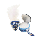 Part de bleu à plumeau blanc et boîte ronde