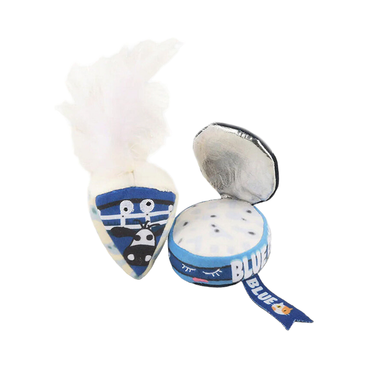 Part de bleu à plumeau blanc et boîte ronde