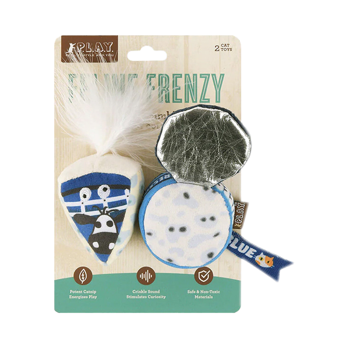 Part de bleu et boîte ronde sur leur carton d'emballage
