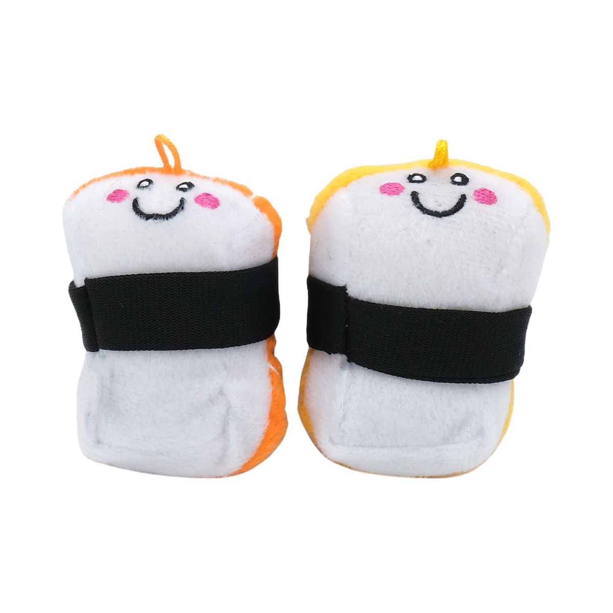 Deux sushis blancs à bande noire, face aux visages
