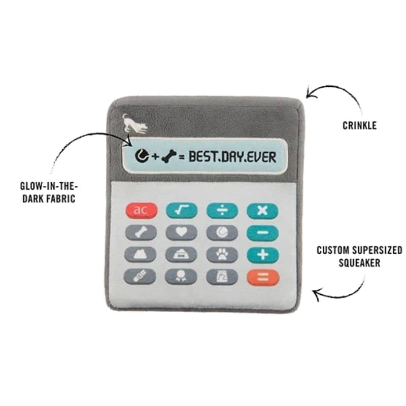 Calculatrice avec zones crinkle, écran phosphorescent et couineur indiqués