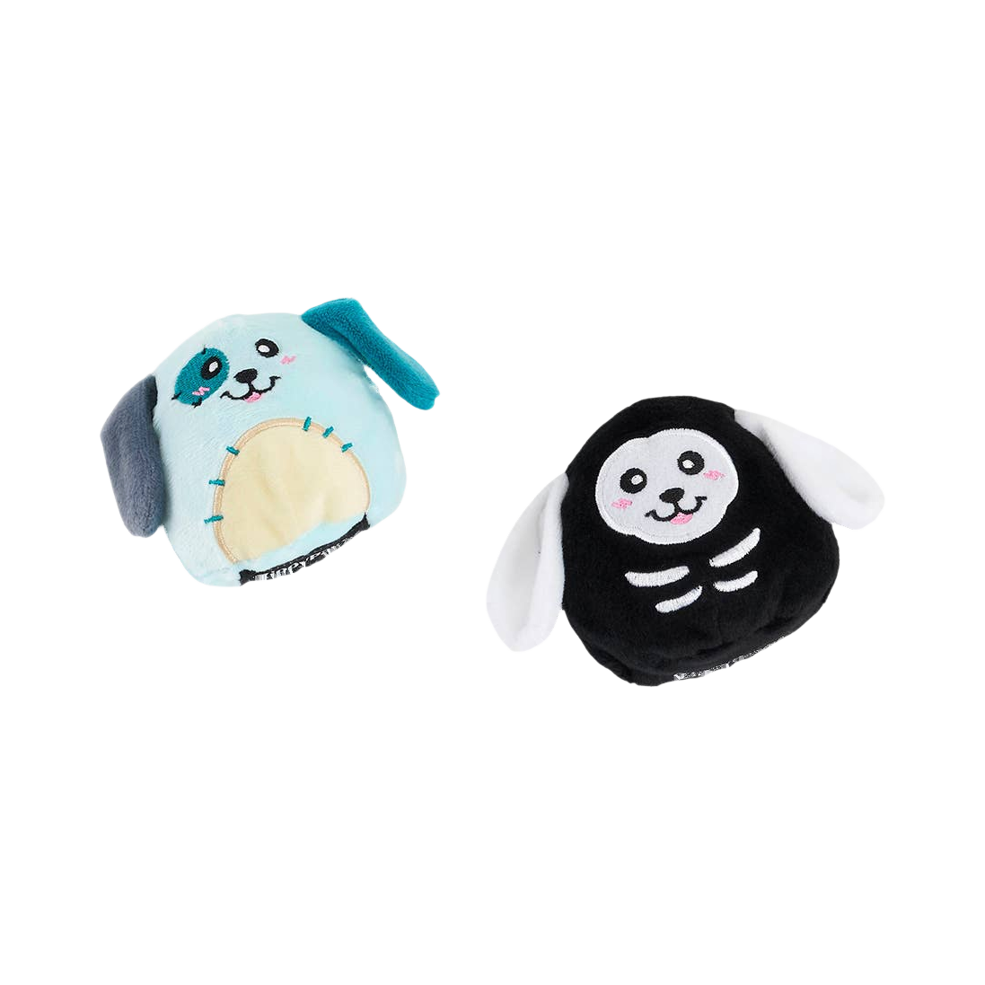 Chiot bleu ciel et chiot squelette noir de trois quarts