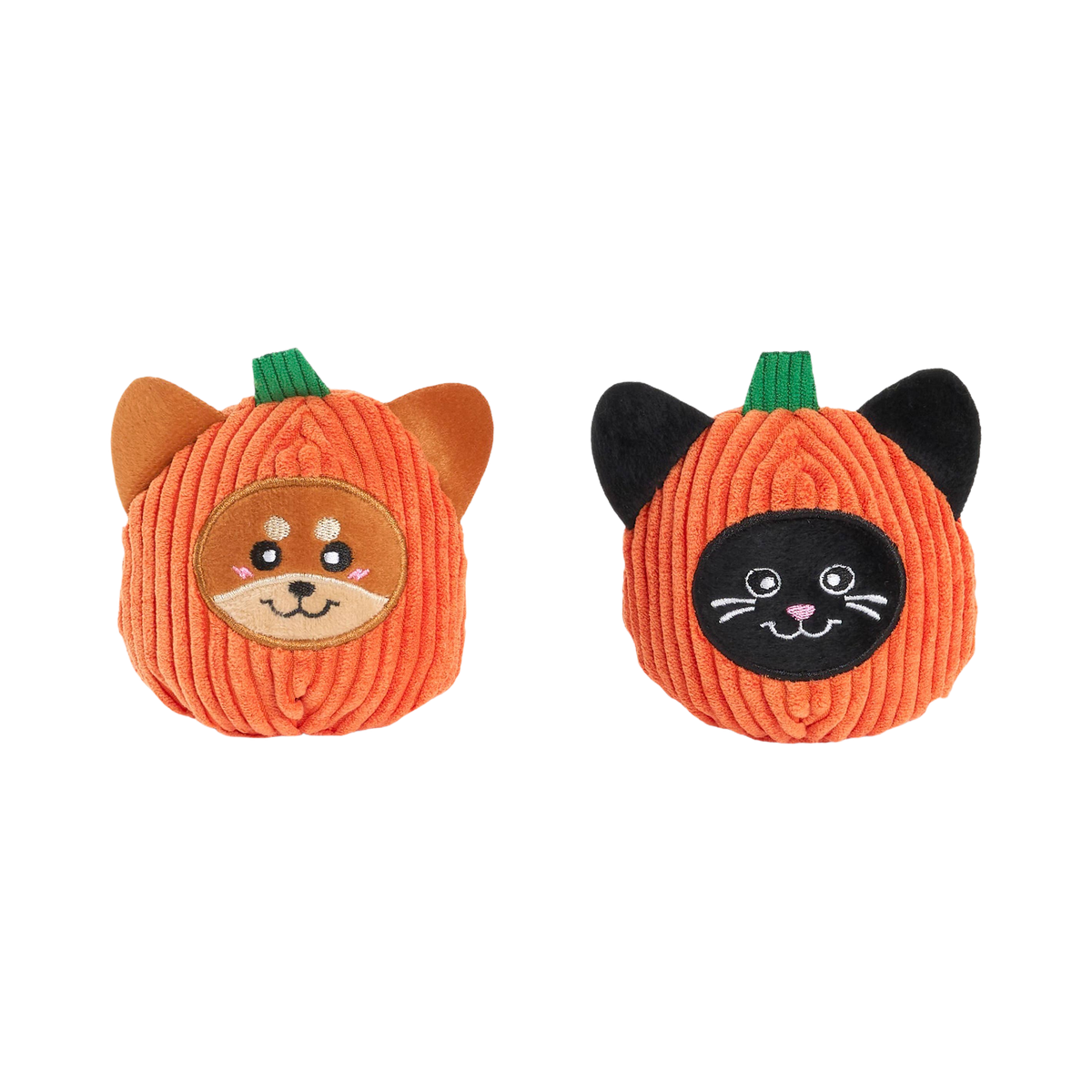 Courge à tête de shiba et courge chat noir de face