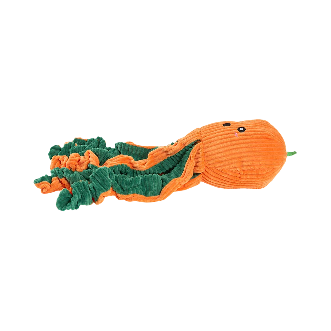 Pieuvre orange couchée de profil, tentacules repliés