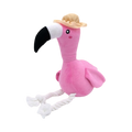 Flamant rose au chapeau de paille et pattes en corde blanche