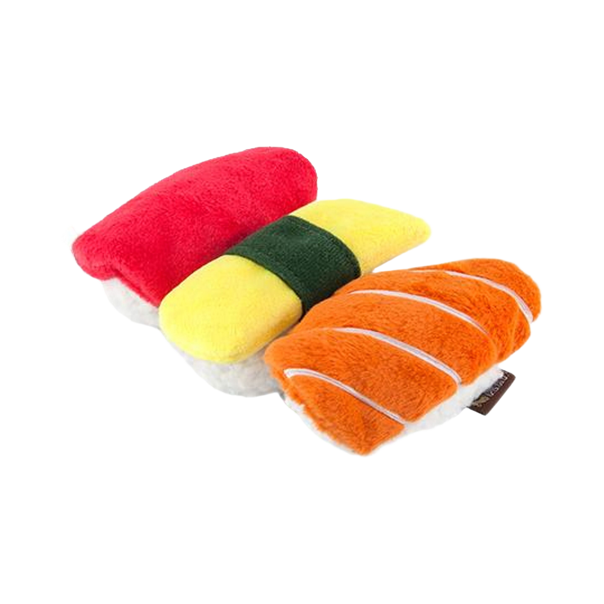 Trois sushis moelleux : thon rouge, omelette jaune et saumon