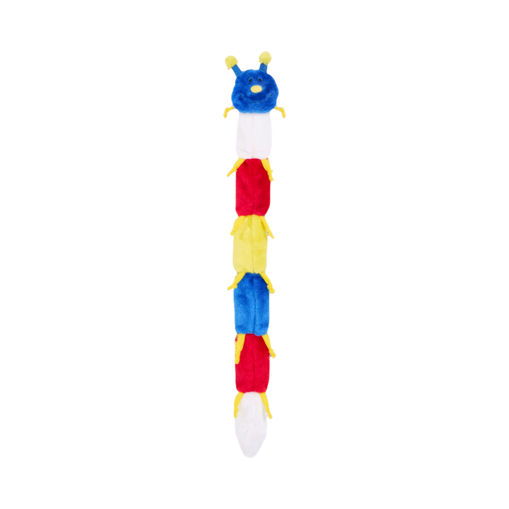 Chenille multicolore droite, pattes jaunes de chaque côté