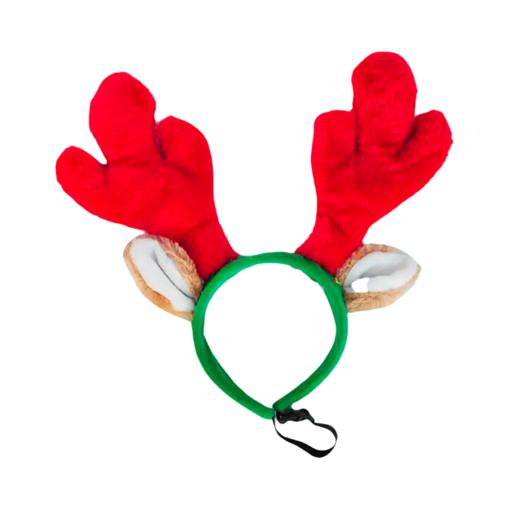 Serre-tête vert aux bois rouges et oreilles beiges en peluche
