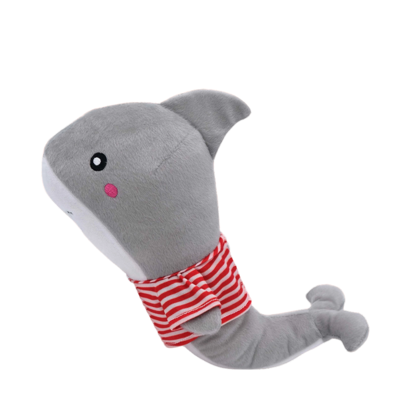 Squale gris de profil, tee-shirt rayé rouge