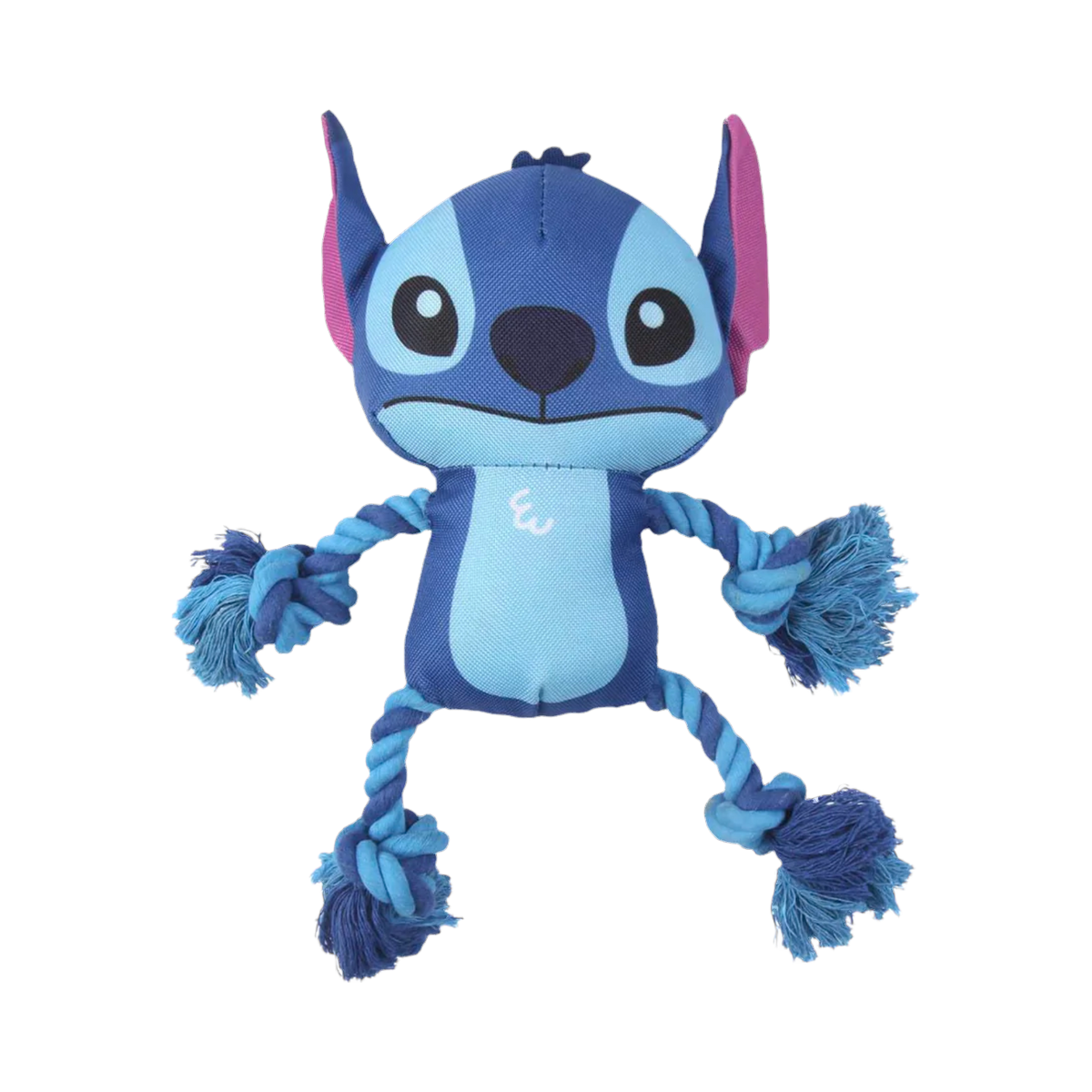 Stitch bleu aux bras et jambes en corde tressée, de face