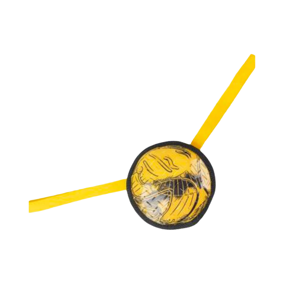 Disque noir et jaune à motif d'ailes dorées et sangles jaunes