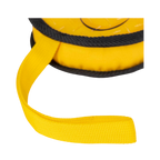 Détail de la sangle jaune en boucle cousue au disque