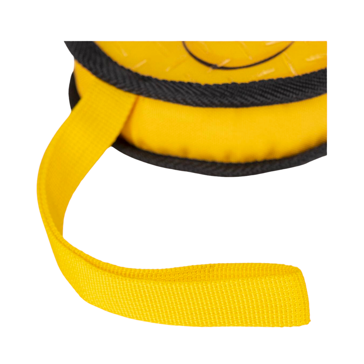 Détail de la sangle jaune en boucle cousue au disque