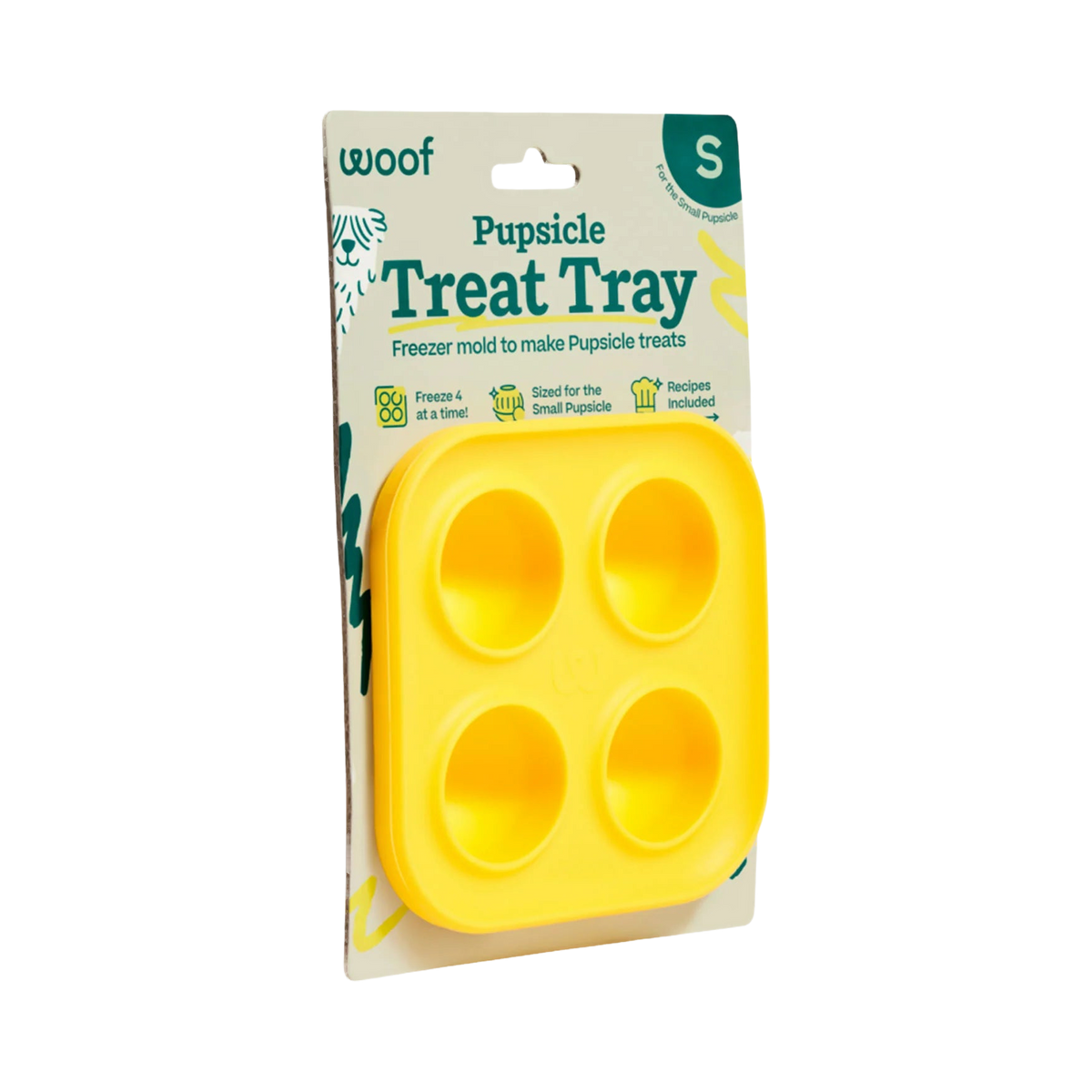 Petit moule jaune à quatre alvéoles, emballage Treat Tray S