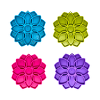 Quatre fleurs mandala bleue, verte, rose et violette
