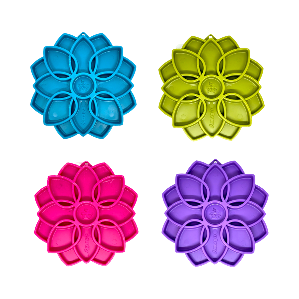 Quatre fleurs mandala bleue, verte, rose et violette