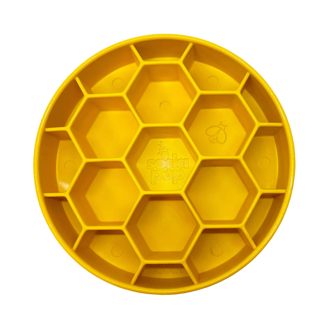 Assiette jaune à alvéoles hexagonales vue de dessus