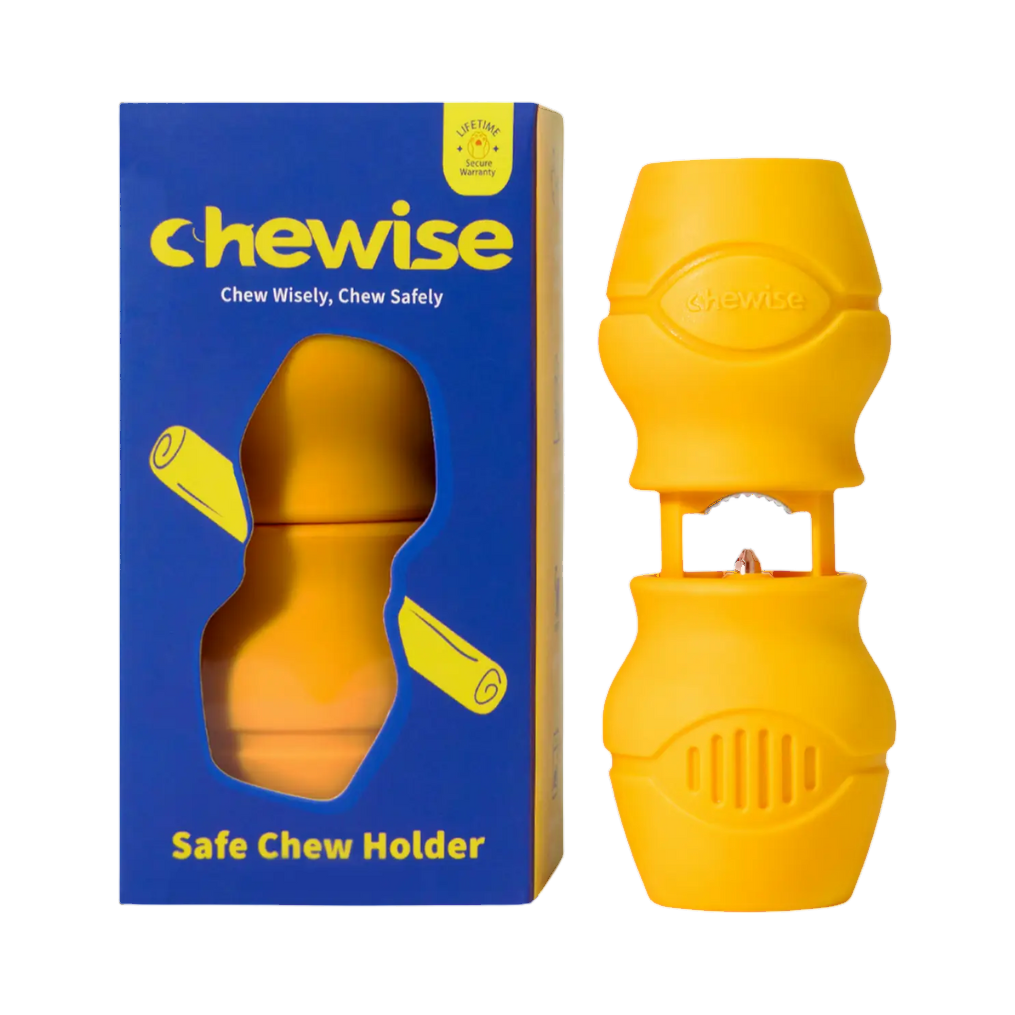 Support Chewise jaune à côté de sa boîte