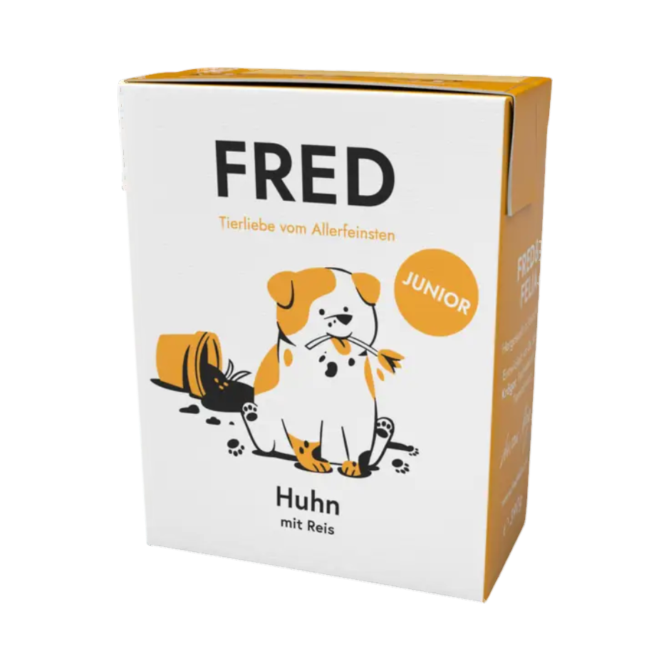 Brique blanche et jaune FRED Huhn Junior avec chiot