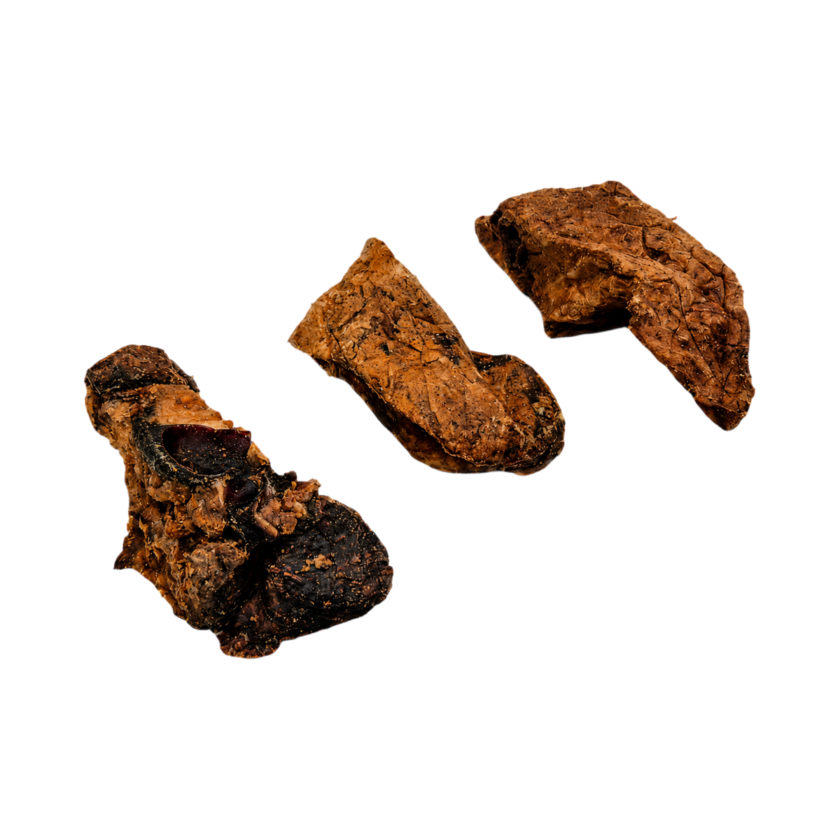 Trois morceaux de poumon de chèvre séché brun