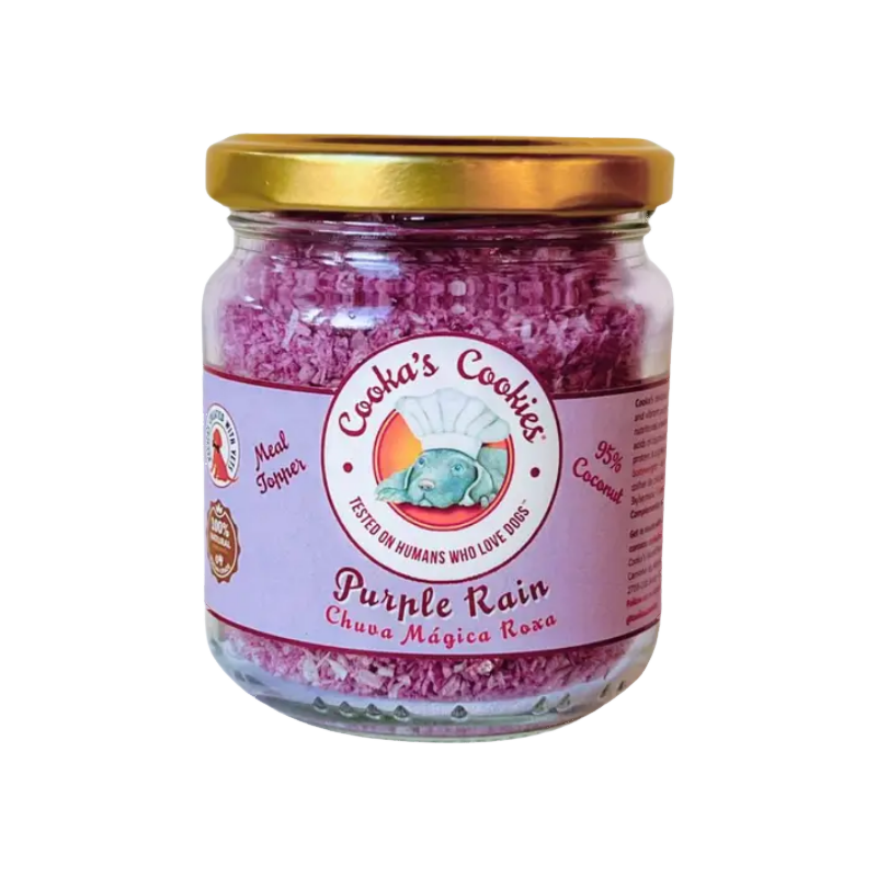 Bocal en verre de flocons violets, étiquette Purple Rain