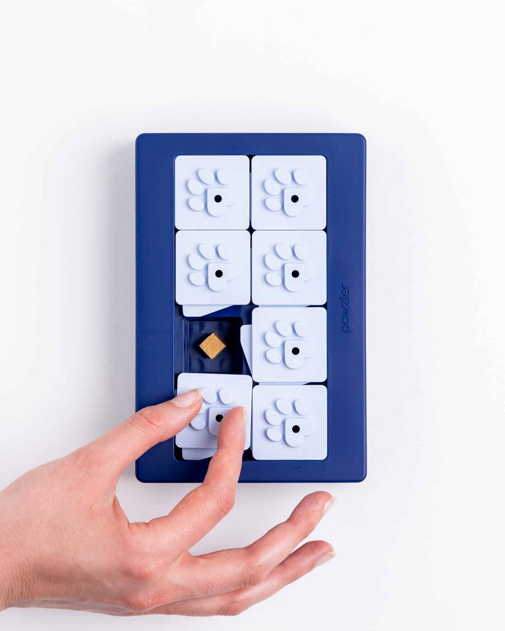 Main qui fait glisser un clapet du jeu d'intelligence Pawzler Louvre