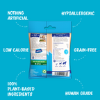 Dos du sachet de friandises Soopa noix de coco & chia avec ses engagements