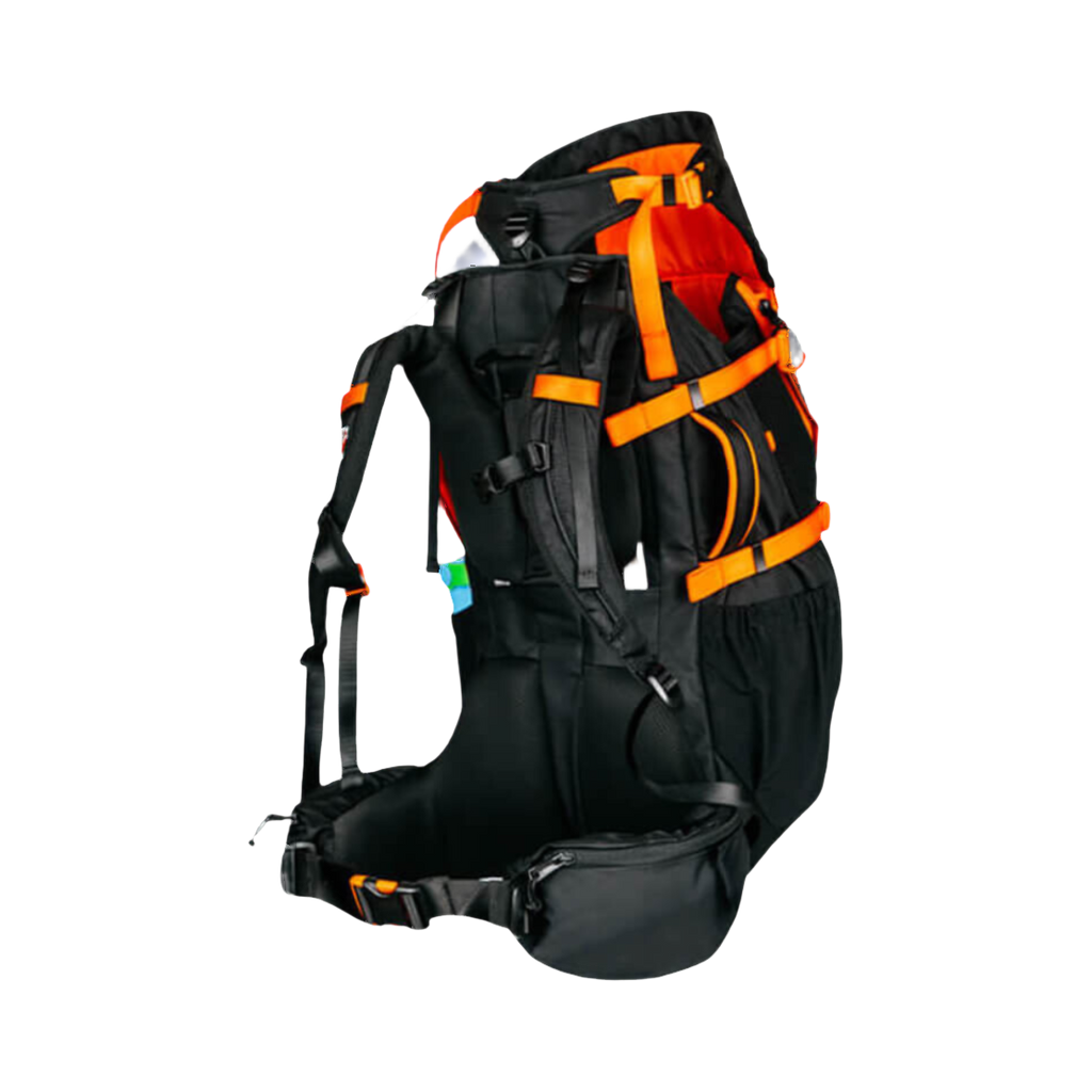 Sac porte-chien noir et orange vu de trois quarts
