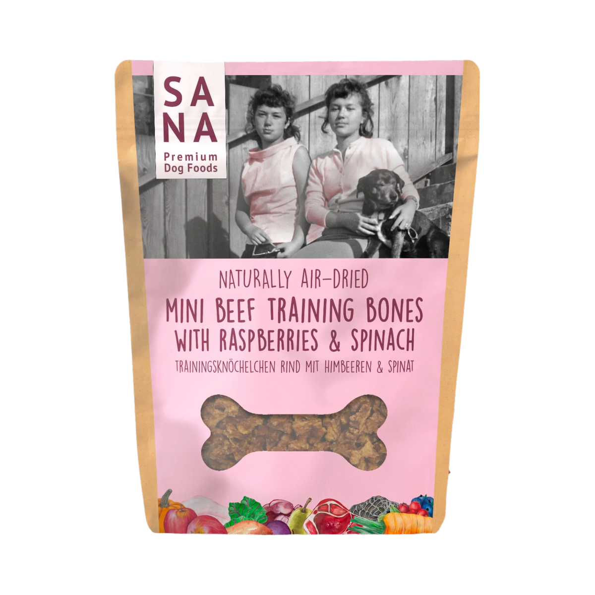 Sachet SANA Mini Beef Training Bones framboise et épinard
