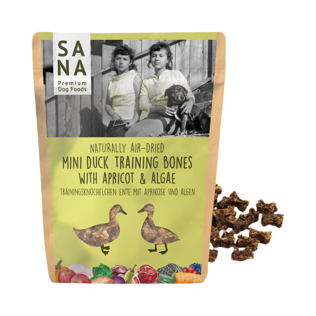 Sachet SANA Mini Duck Training Bones abricot et algue