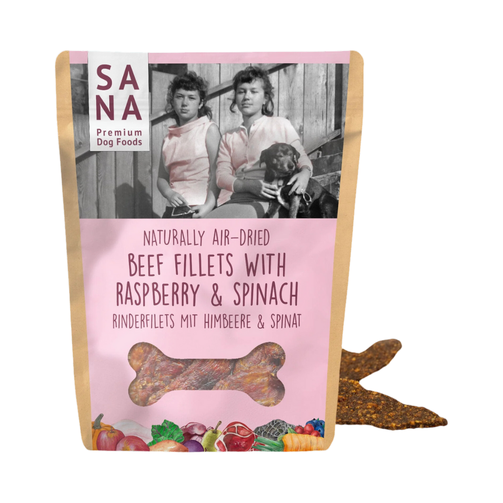 Sachet SANA Beef Fillets framboise et épinard avec filets à côté