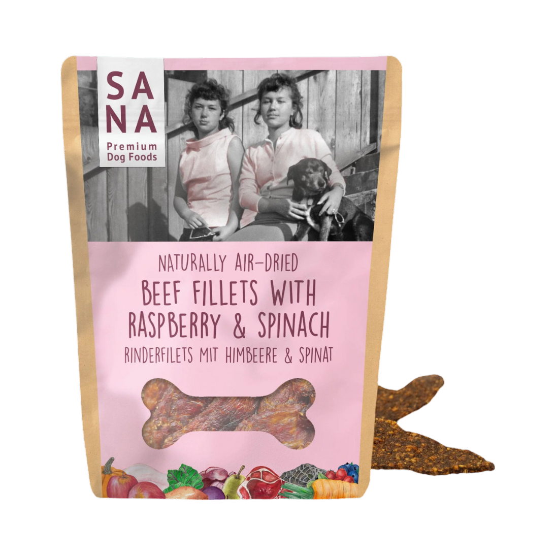 Sachet SANA Beef Fillets framboise et épinard avec filets à côté