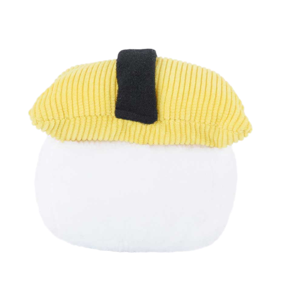 Sushi omelette jaune avec bande d'algue noire, vue de dos