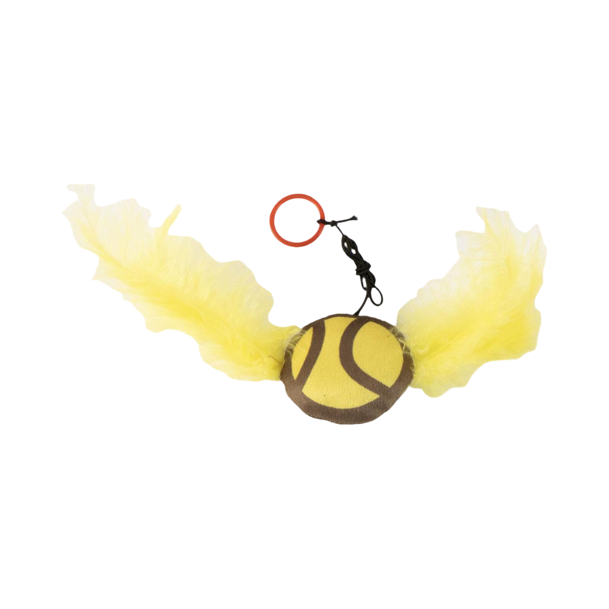 Balle dorée ailée en plumes jaunes avec anneau