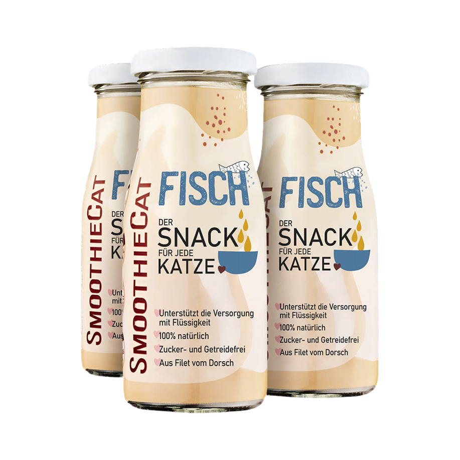Trois bouteilles SmoothieCat Fisch au cabillaud