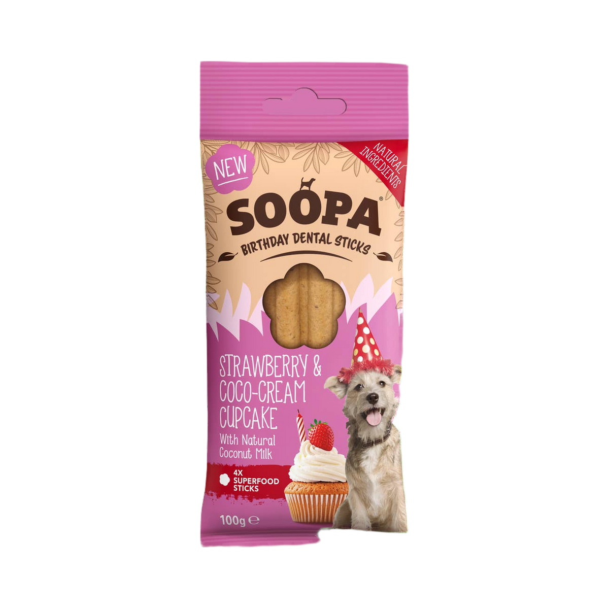 Paquet Soopa Birthday Sticks fraise et crème de coco rose