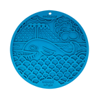 Tapis rond bleu gravé d'une baleine et de vagues