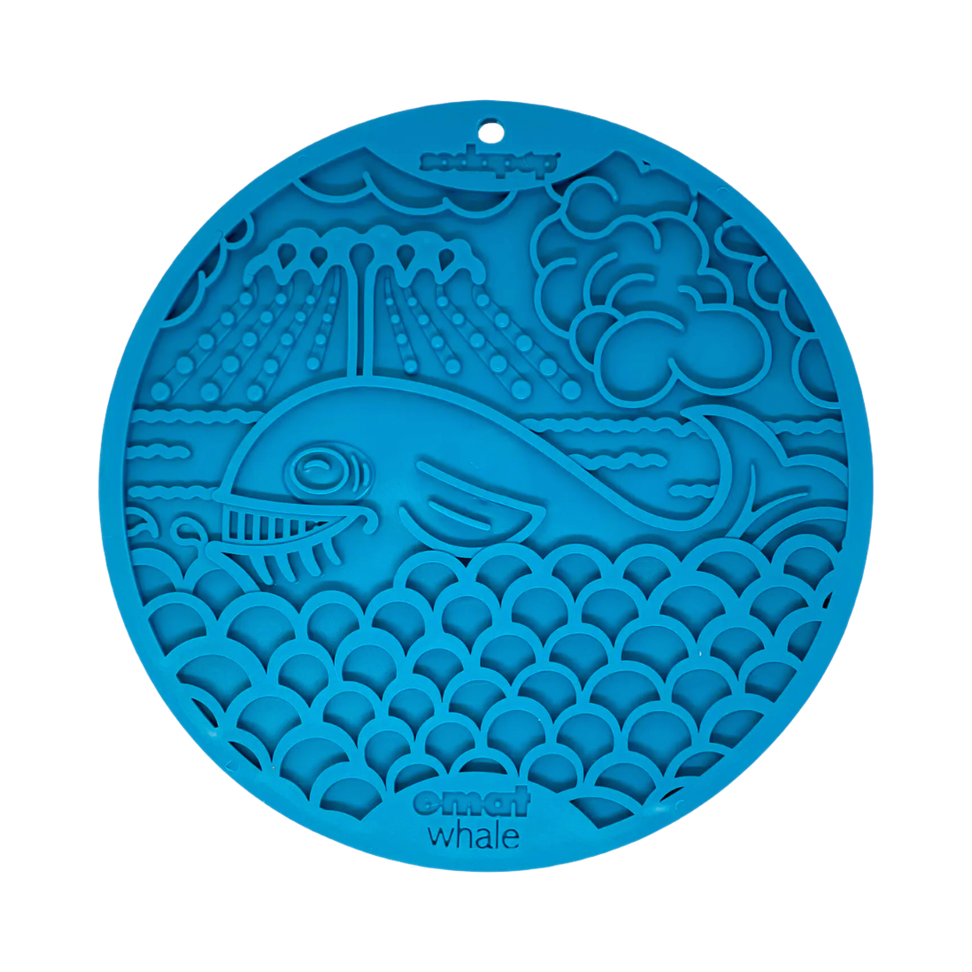 Tapis rond bleu gravé d'une baleine et de vagues