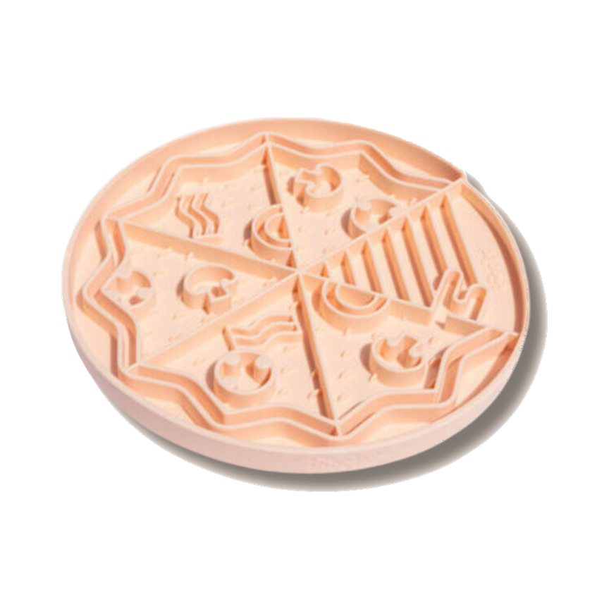 Tapis rond rose pêche découpé en parts de pizza avec reliefs