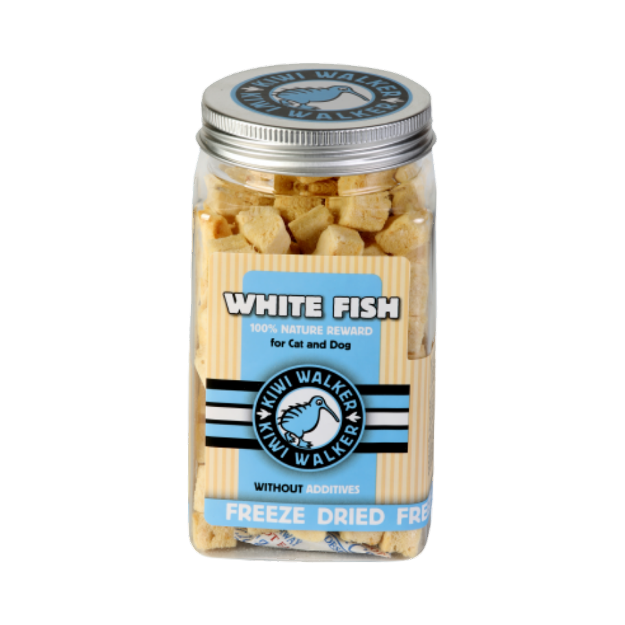 Pot Kiwi Walker White Fish rempli de cubes lyophilisés