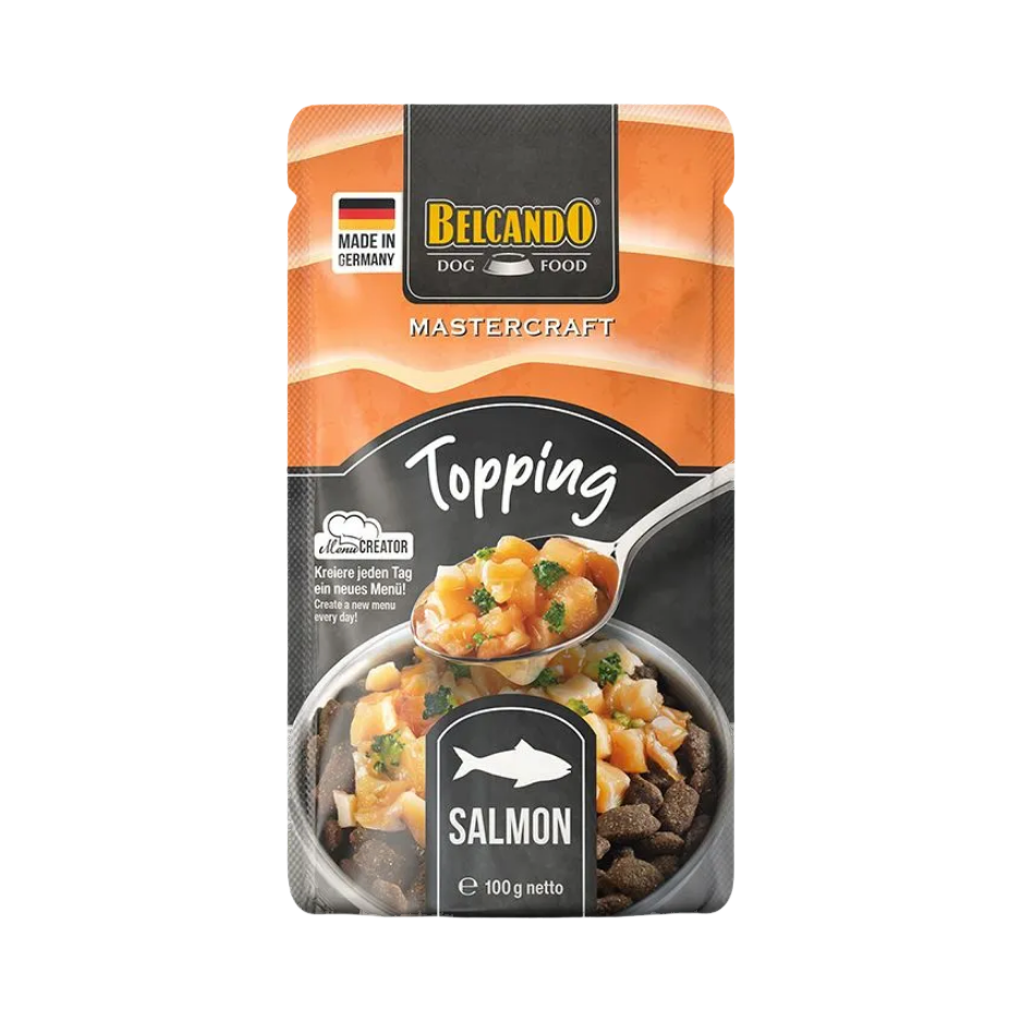 Sachet orange et noir Topping Salmon, poisson illustré