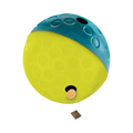 Balle jaune et bleue alvéolée avec friandise à la sortie