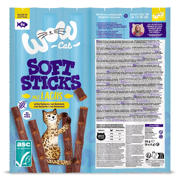Friandises pour chat Soft Sticks au saumon – WOW – 30 g