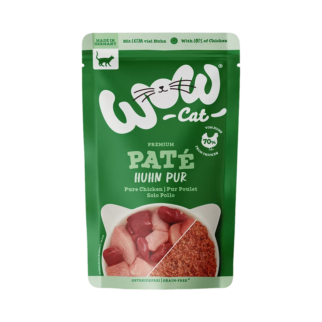 Sachet vert WOW Cat Paté Huhn Pur avec morceaux