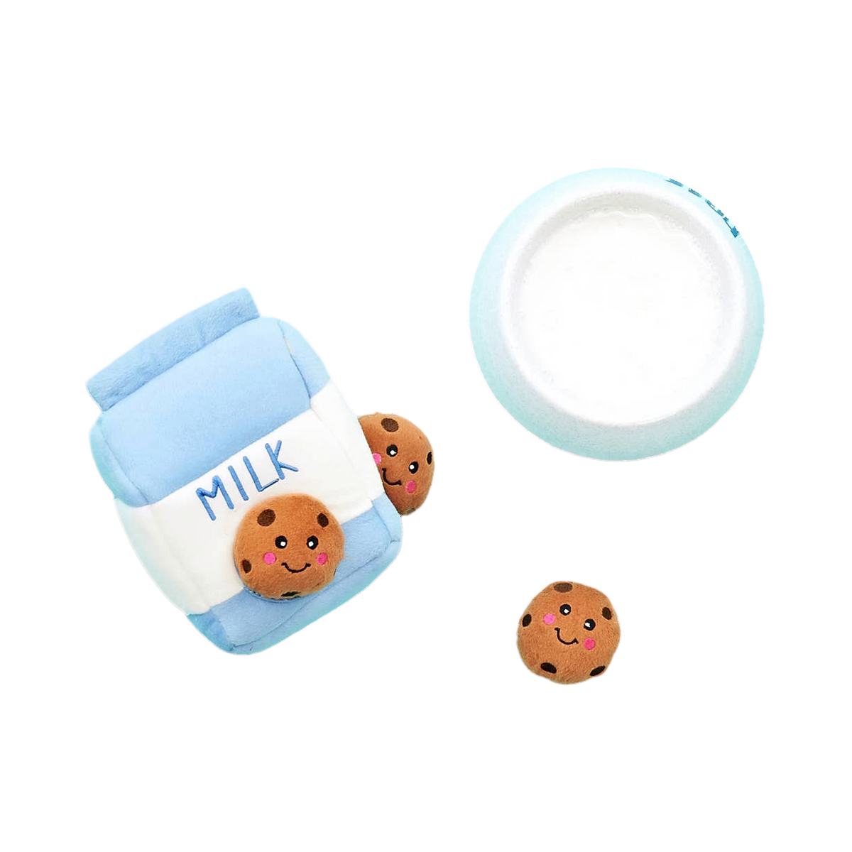 Brique de lait couchée à côté d'un bol et de petits cookies