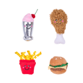 Milk-shake, pilon, frites et burger en tissu souriants