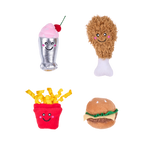 Milk-shake, pilon, frites et burger en tissu souriants