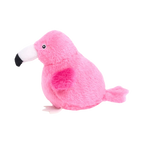 Oiseau rose de profil, ailes fuchsia repliées