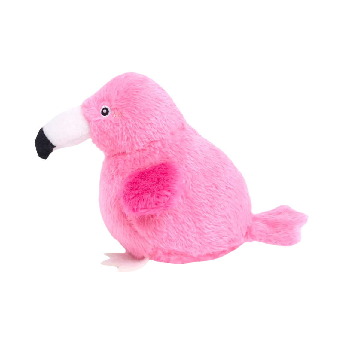 Oiseau rose de profil, ailes fuchsia repliées